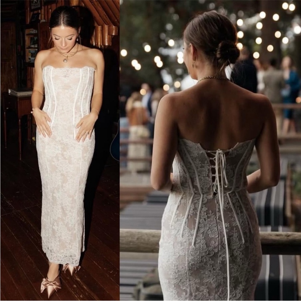 NWT V. Chapman x Revolve - Capulet Bridal Midi Dress in White Chantilly Lace Sz0 - Picture 3 of 8